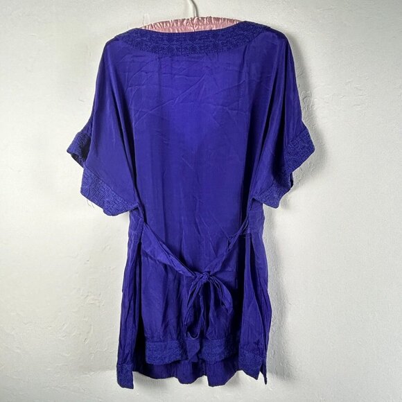 Anthropologie Maeve Tunic Top Blouse Womens 12 Purple Floral V-Neck Short Sleeve - Picture 2 of 8